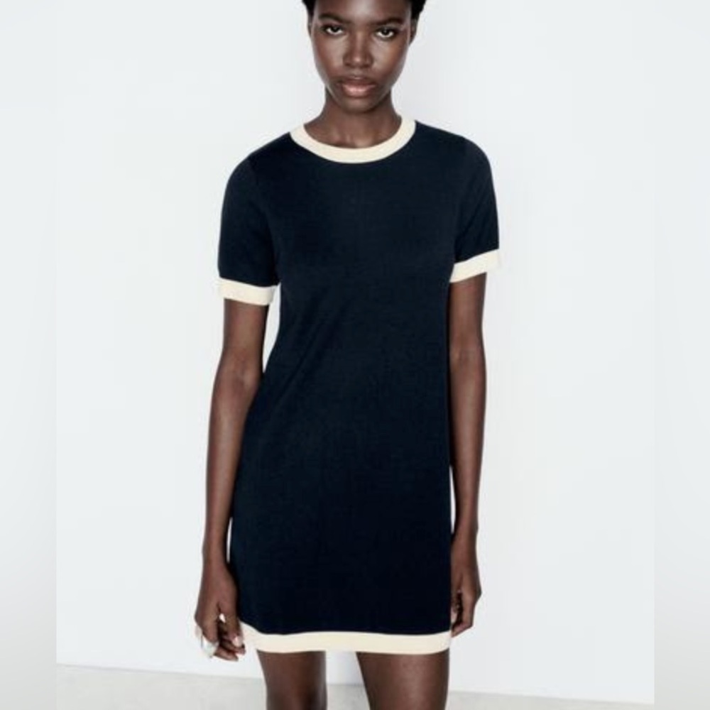 Zara Navy/Cream Short Knit Dress
